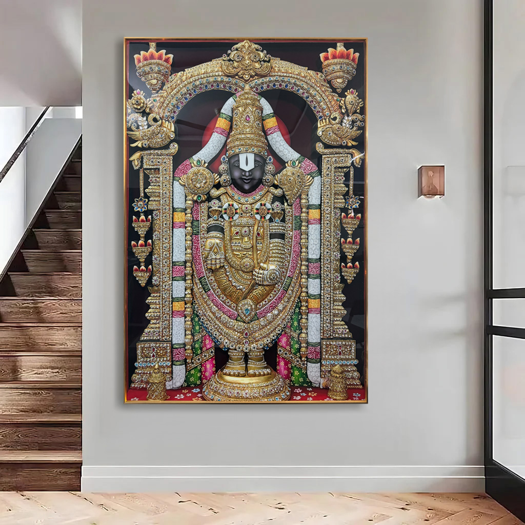 Modern Venkateswara Ji Luxury Crystal Glass Painting - Image 2