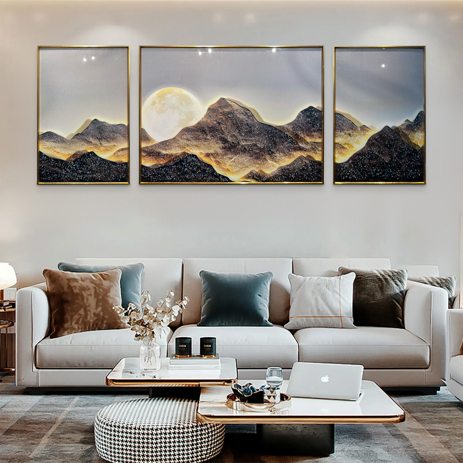Moonlight in the Mountains Crystal Glass Painting - Set of 3
