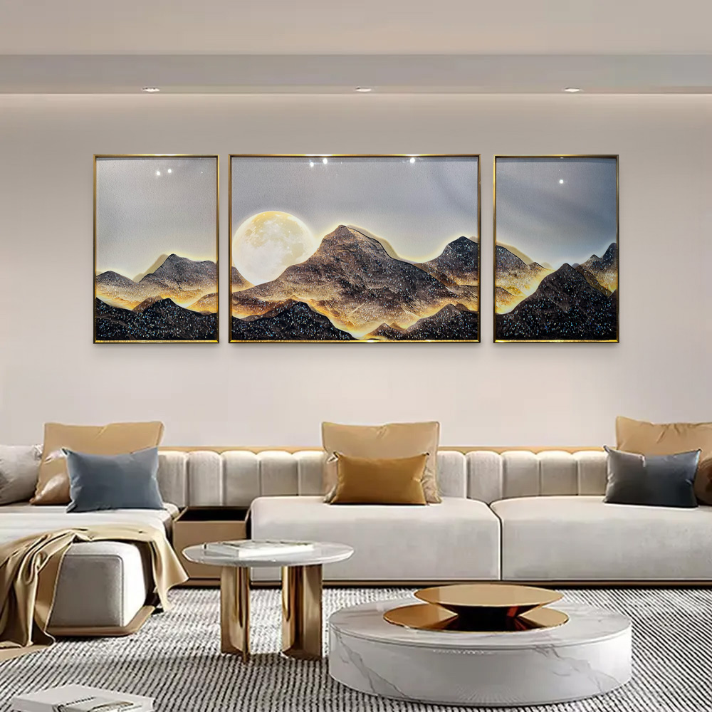 Moonlight in the Mountains Crystal Glass Painting - Set of 3 - Image 2