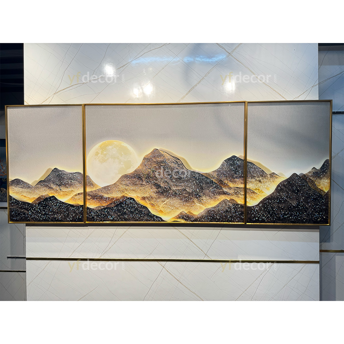 Moonlight in the Mountains Crystal Glass Painting - Set of 3 - Image 3