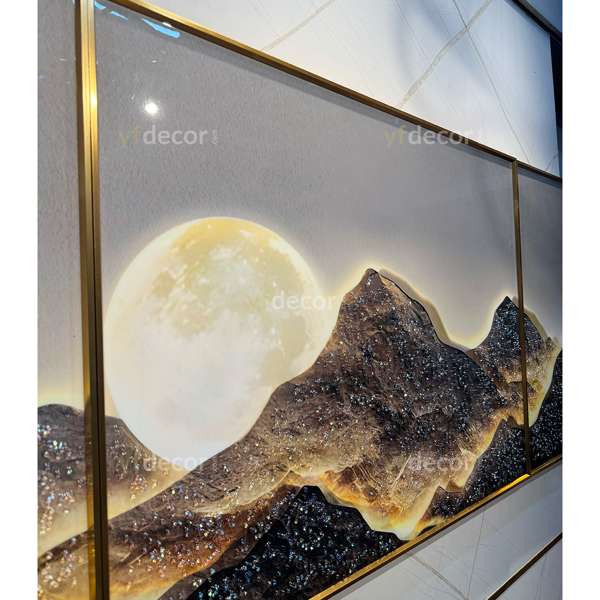 Moonlight in the Mountains Crystal Glass Painting - Set of 3 - Image 5