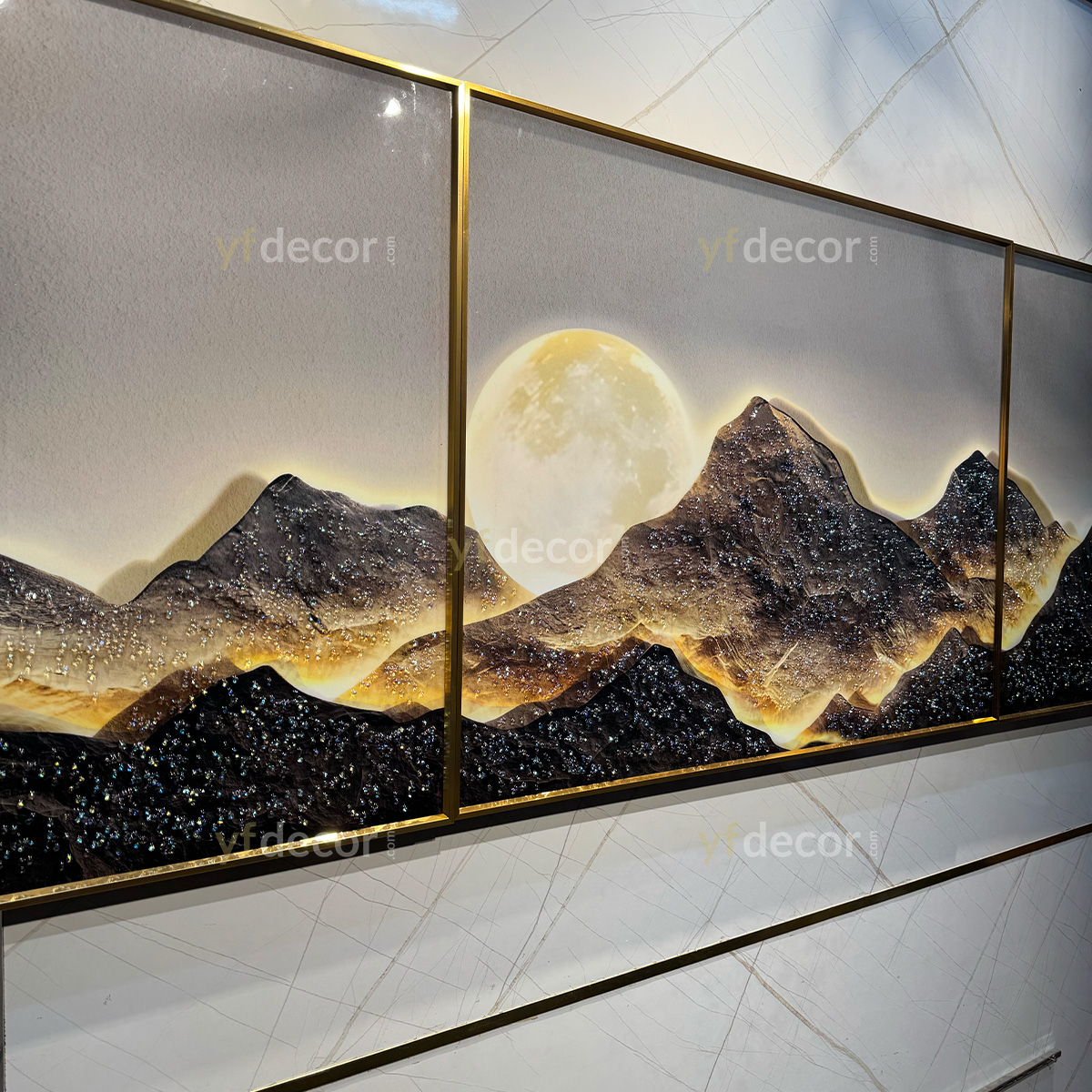 Moonlight in the Mountains Crystal Glass Painting - Set of 3 - Image 6