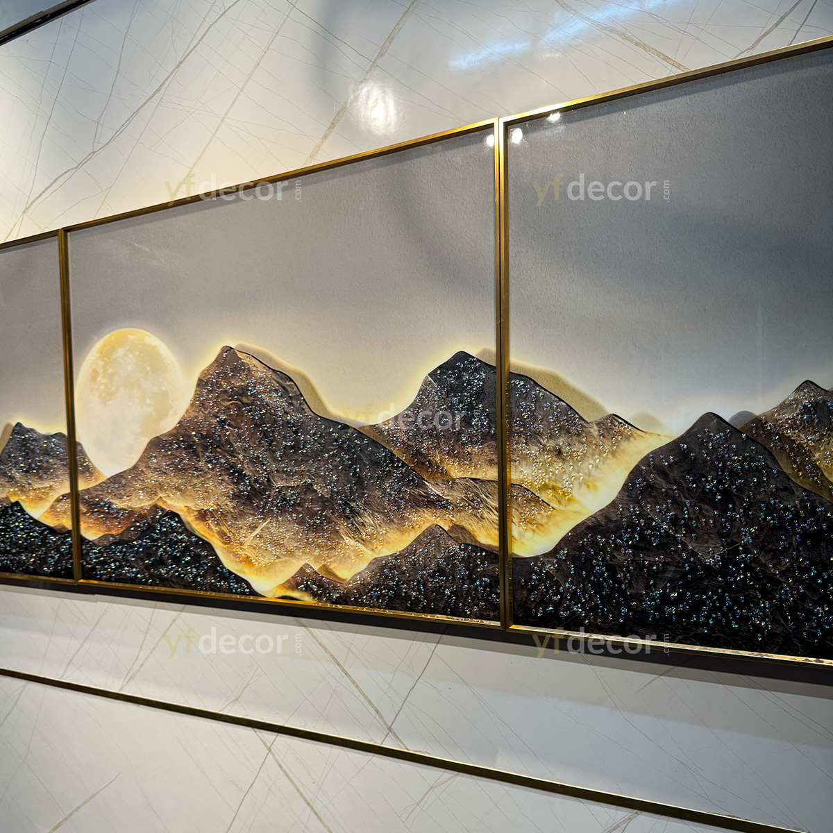 Moonlight in the Mountains Crystal Glass Painting - Set of 3 - Image 7