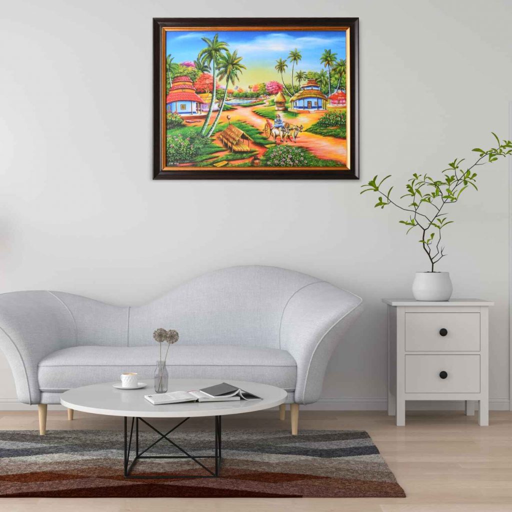 village scene painting in living room