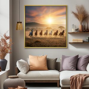 Saffron Mist 7 Horses Canvas Painting