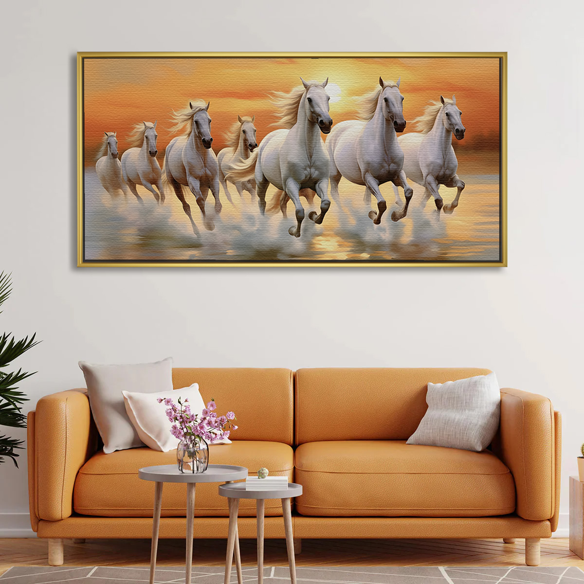 Twilight Reflection 7 Horses Vastu Painting - Image 2