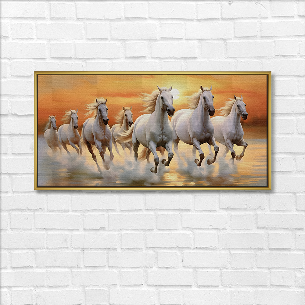 Twilight Reflection 7 Horses Vastu Painting - Image 3