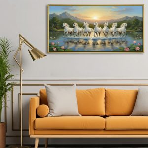 Lotus Lake Seven Horses Vastu Painting