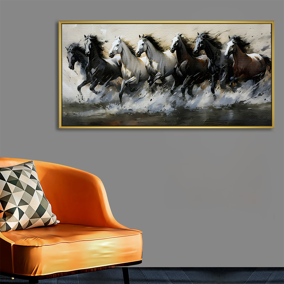 Silver Surf Seven Horses Vastu Canvas