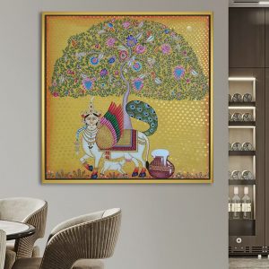 Divine Kamadhenu Cow with Kalpavriksha Painting