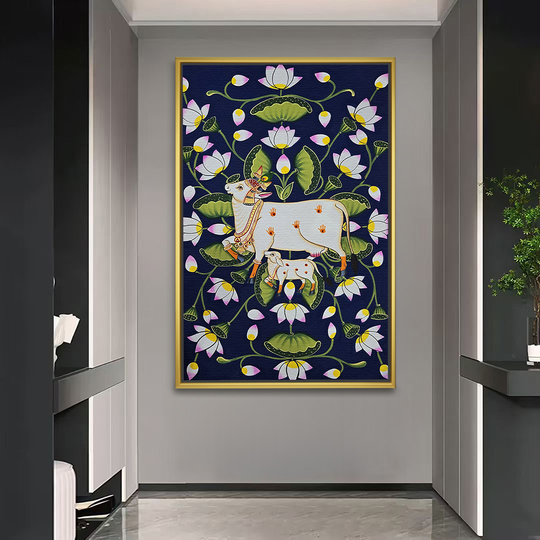 Lotus Garland Kamadhenu with Calf Painting