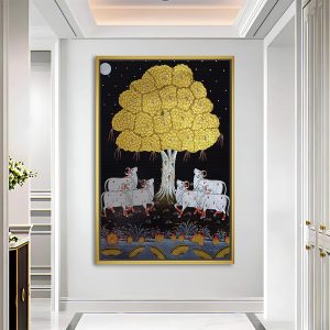 Full Moon Tree of Life with Cows and Lotus Art