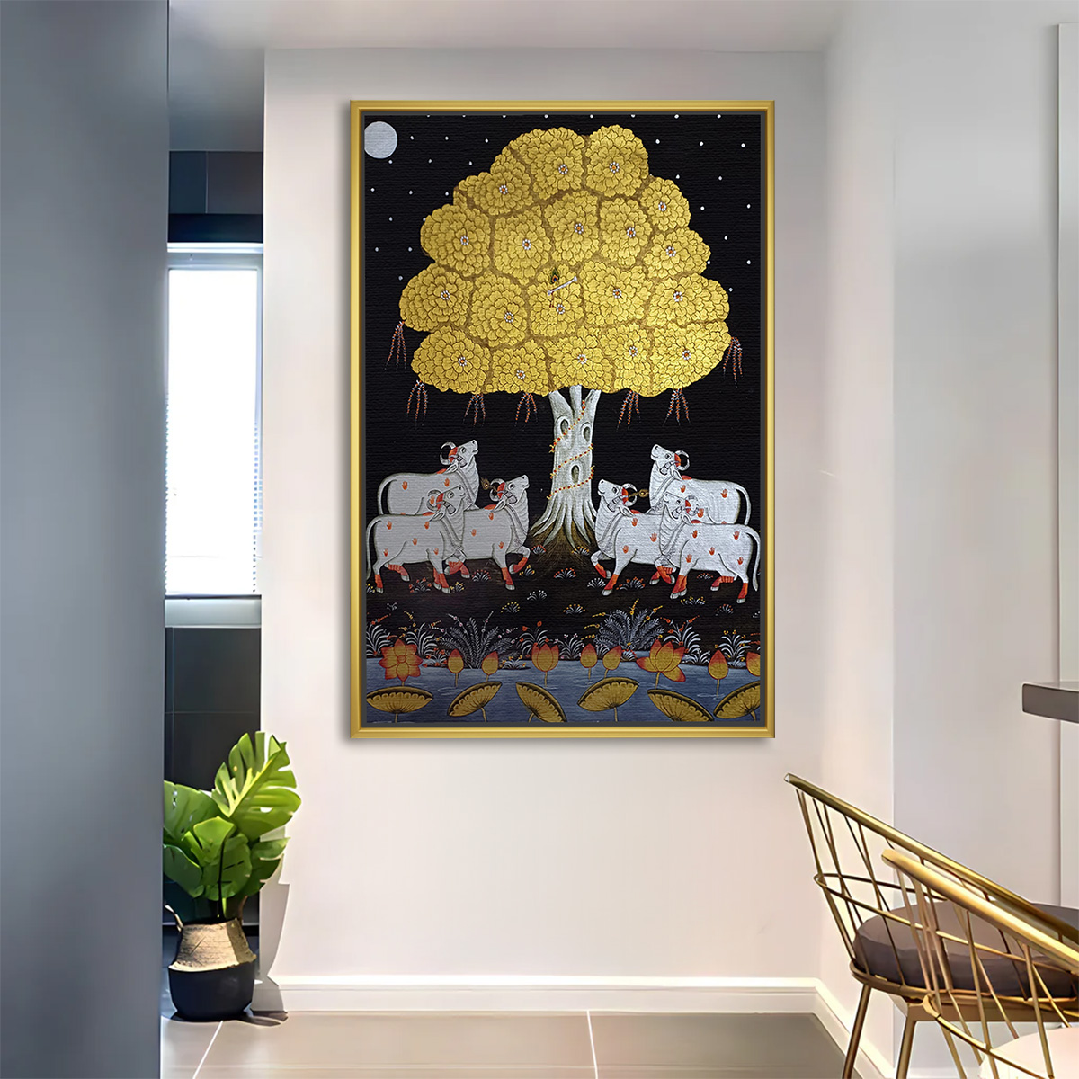 Full Moon Tree of Life with Cows and Lotus Art - Image 2