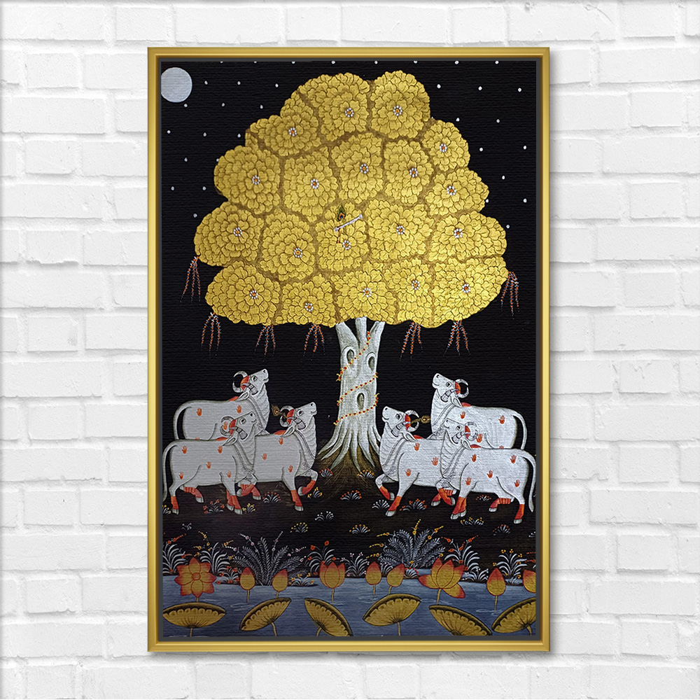 Full Moon Tree of Life with Cows and Lotus Art - Image 3