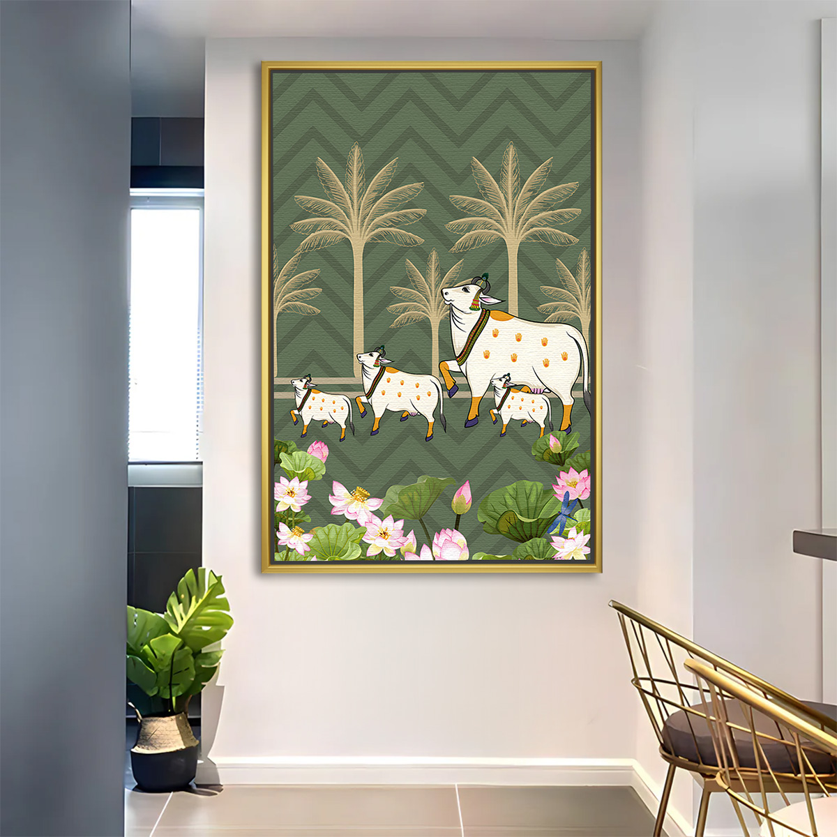 Palm Grove Kamadhenu Procession Pichwai Painting - Image 2