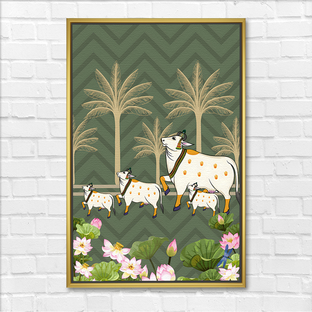 Palm Grove Kamadhenu Procession Pichwai Painting - Image 3