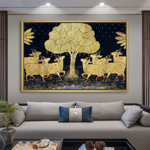 Moonlit Kalpavriksha Tree of Life Cow Painting