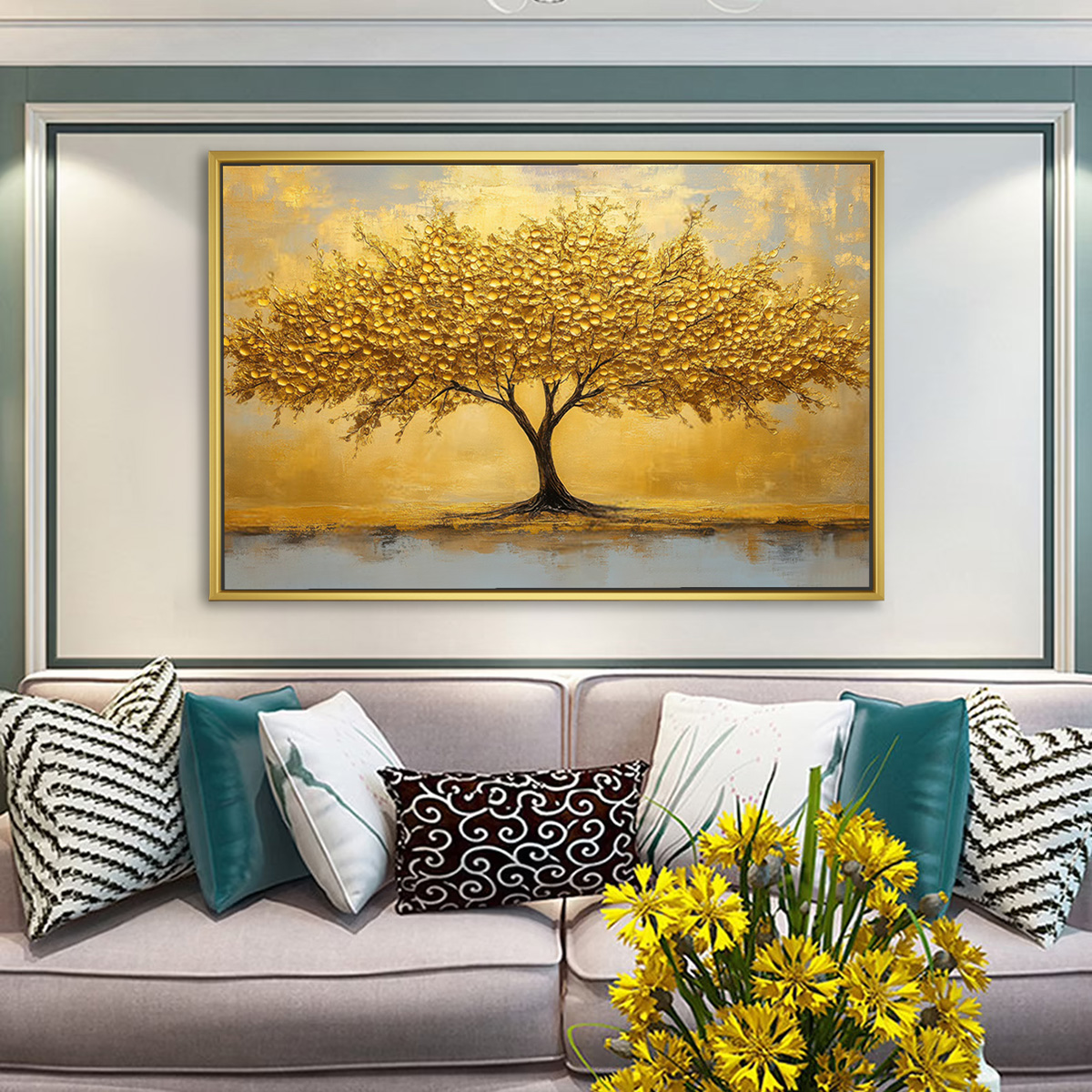 Sunlit Gold Canopy Tree of Life Painting - Image 2