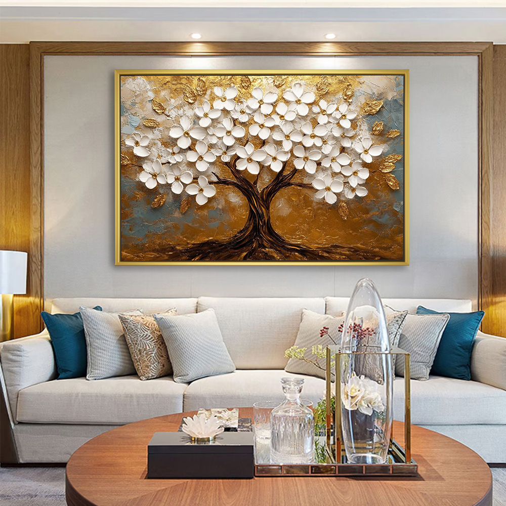 Pearl Blossom Tree of Life Canvas Painting - Image 2