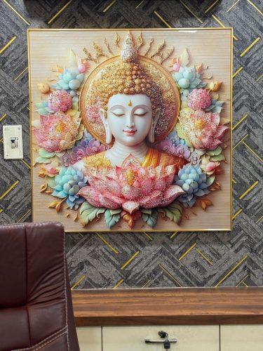 Click to view full screen Lotus Serenity Crystal Glass Buddha Painting photo review