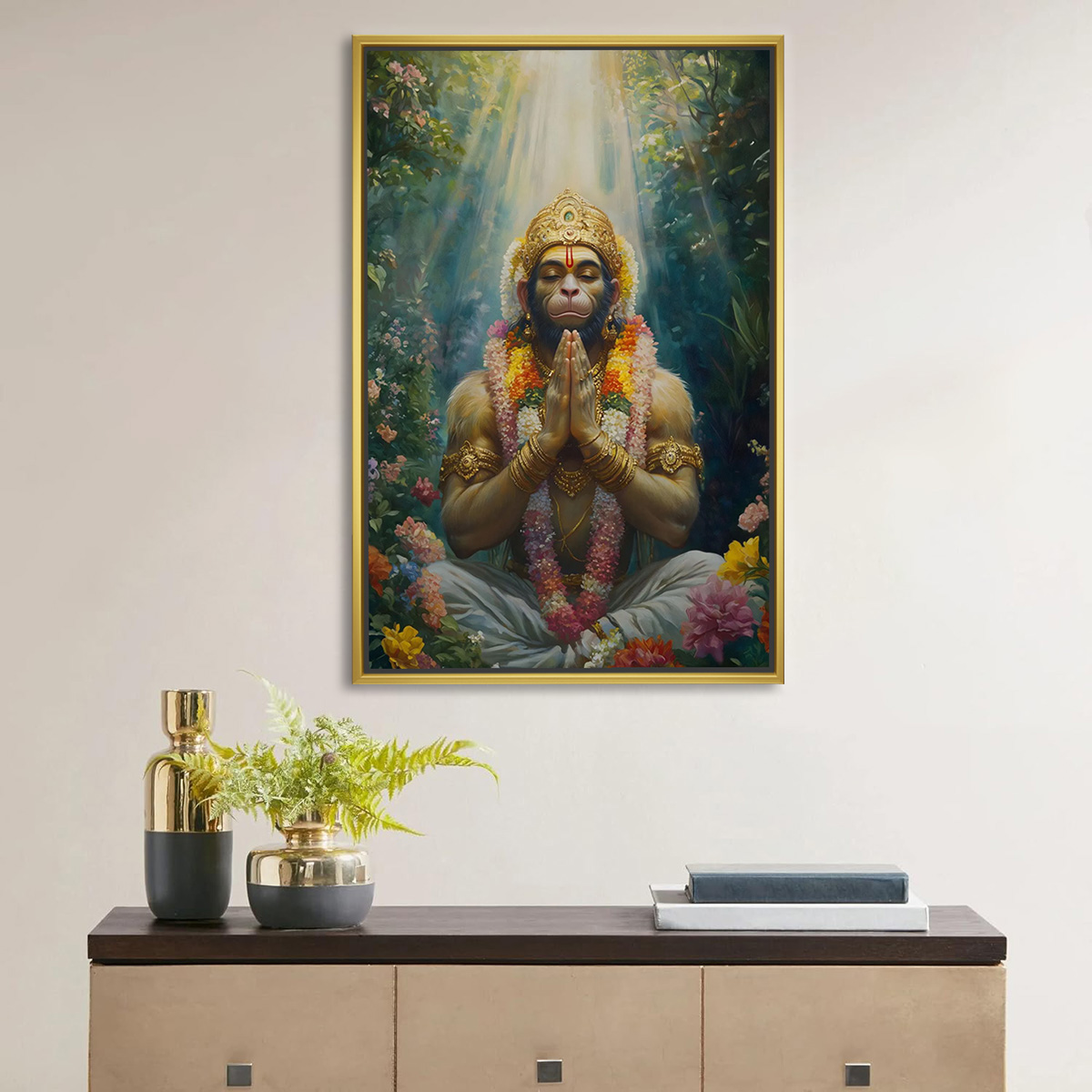 Meditative Hanuman Tranquil Canvas Painting - Image 2