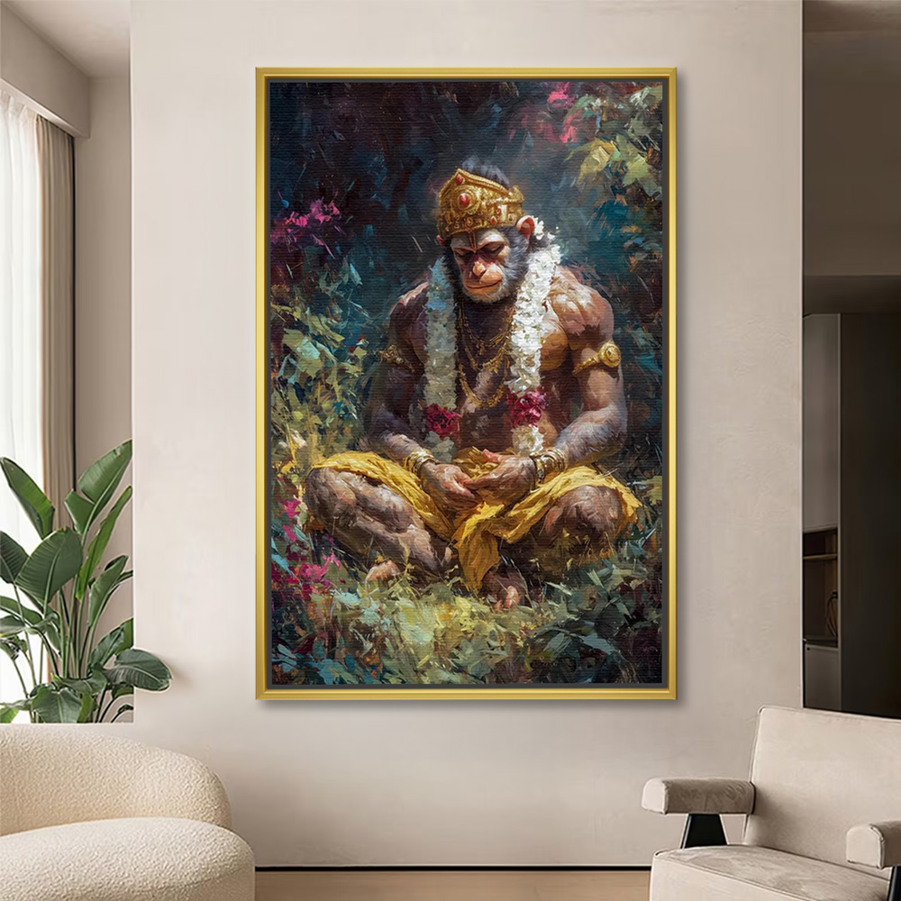 Serene Hanuman in Nature Canvas Painting