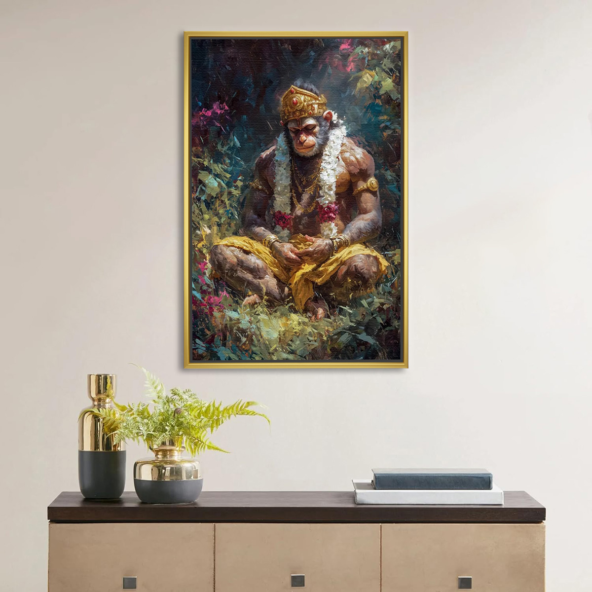 Serene Hanuman in Nature Canvas Painting - Image 2