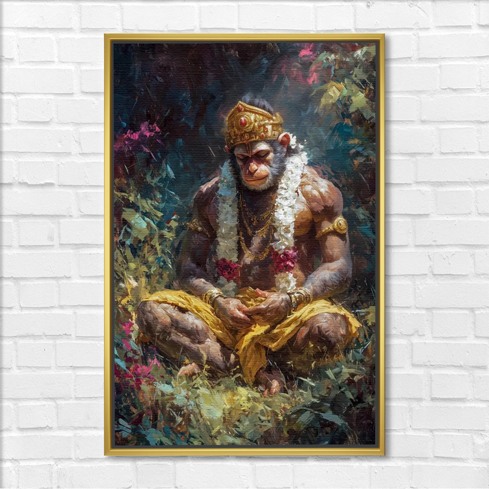 Serene Hanuman in Nature Canvas Painting - Image 3