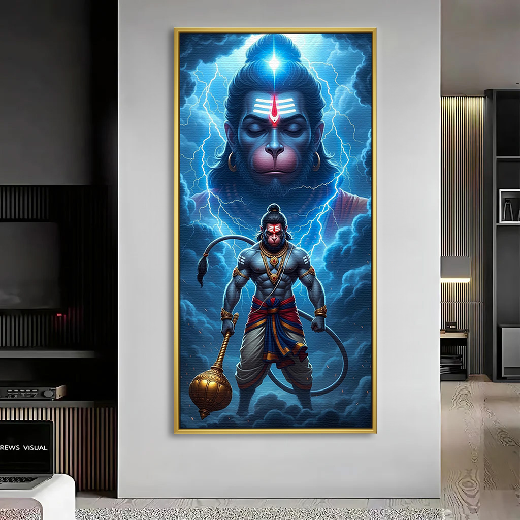 Powerful Viraat Hanuman Canvas Painting - Image 2