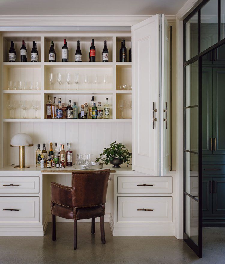 shelves in a home bar