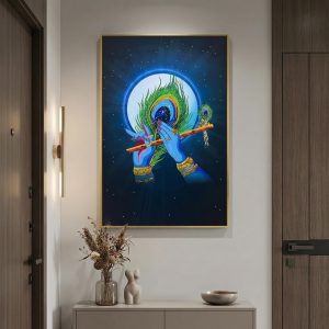 Krishna Ji Peacock Flute Crystal Painting