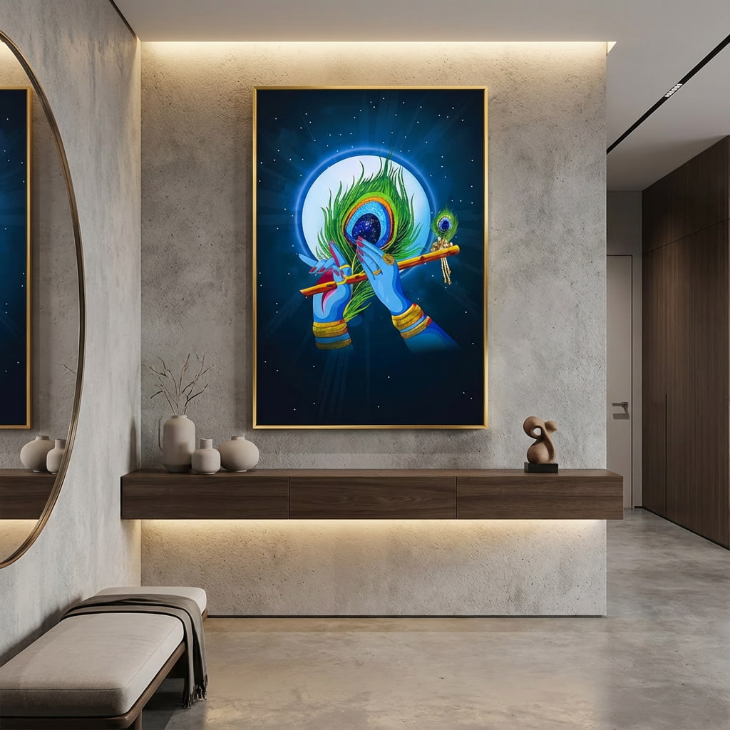 Krishna Ji Peacock Flute Crystal Painting - Image 2