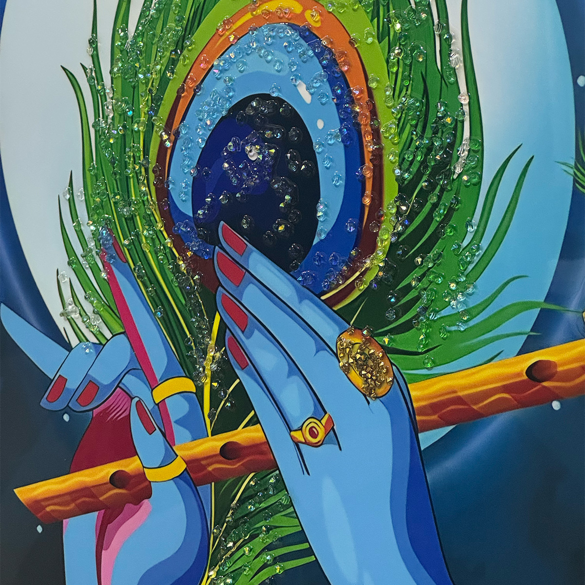 Krishna Ji Peacock Flute Crystal Painting - Image 7