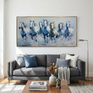 Frost Surge Seven Horses Crystal Glass Painting