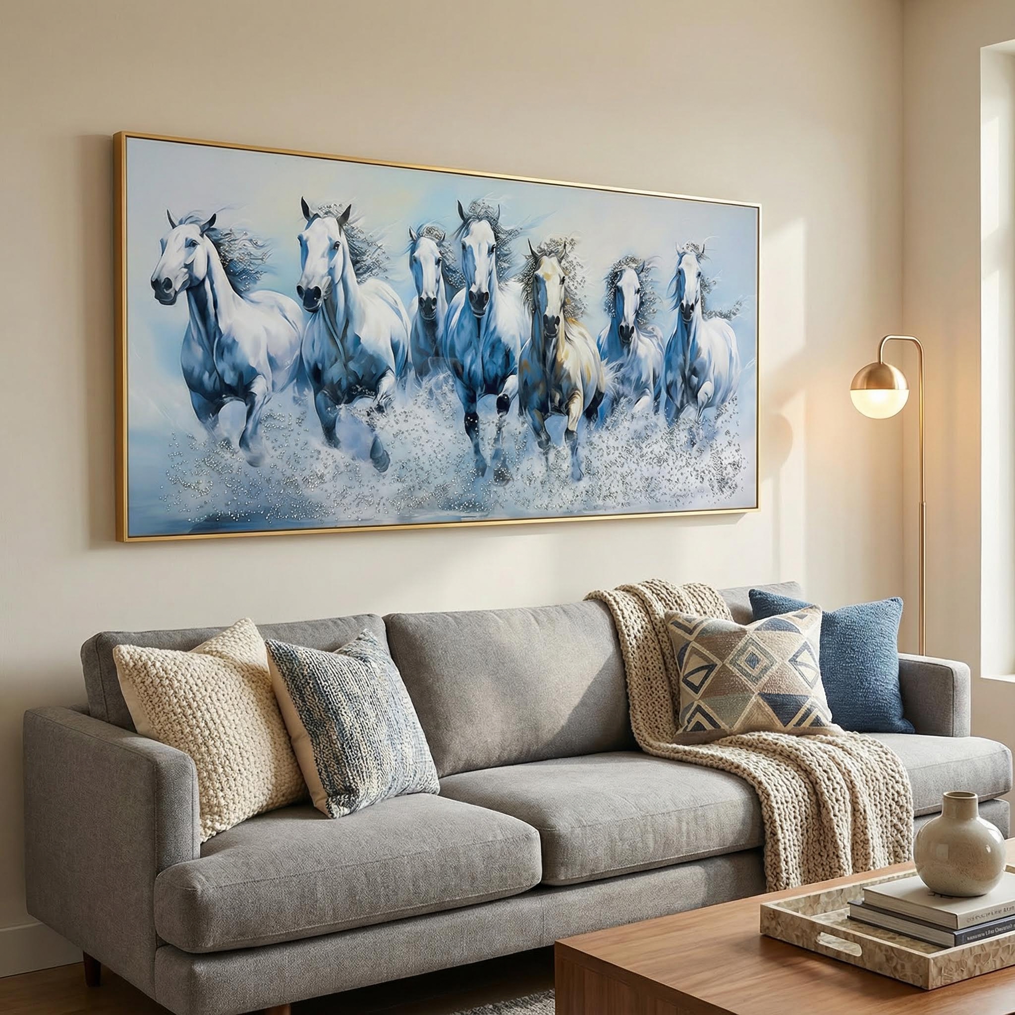 Frost Surge Seven Horses Crystal Glass Painting - Image 2