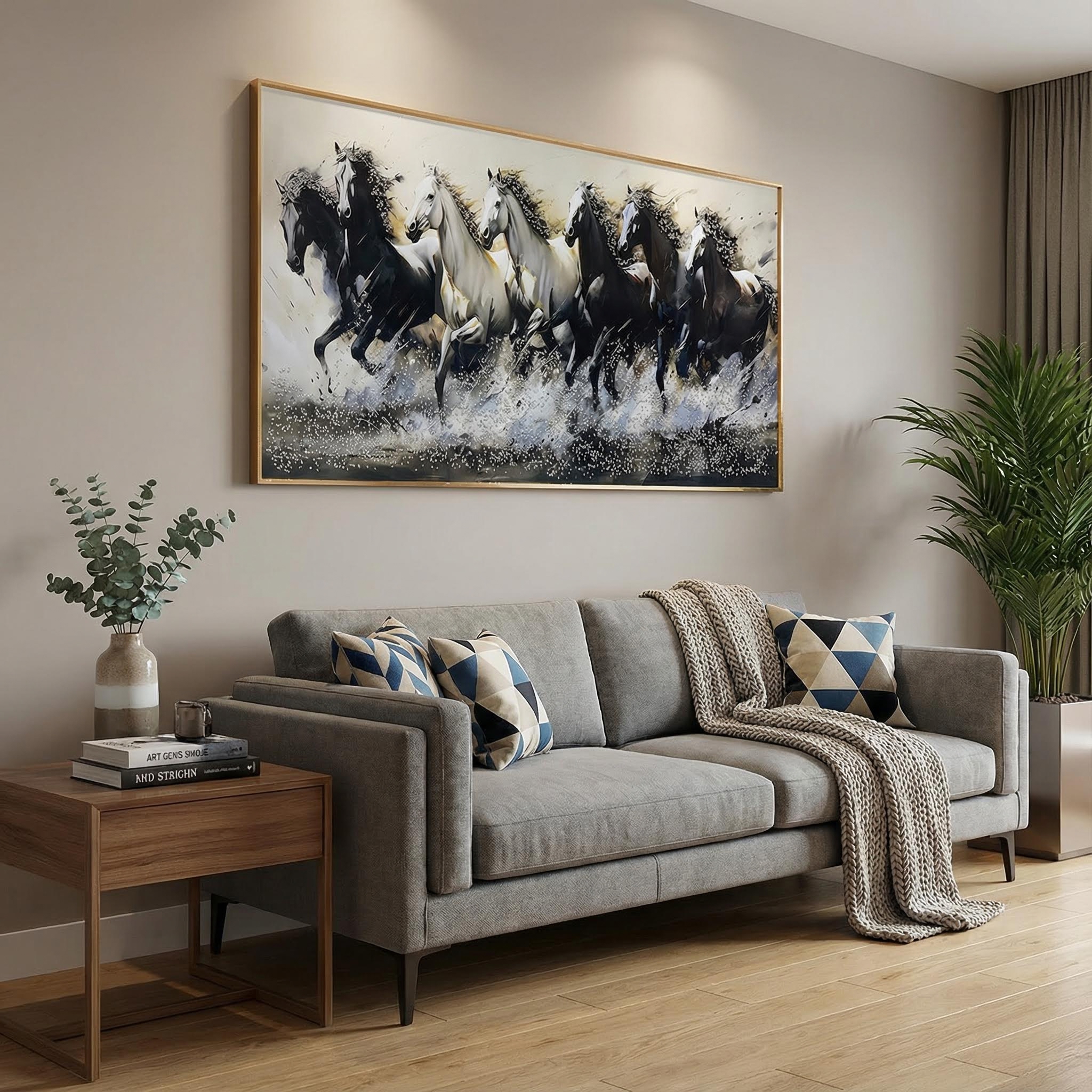 Silver Surf Seven Horses Vastu Crystal Painting - Image 2