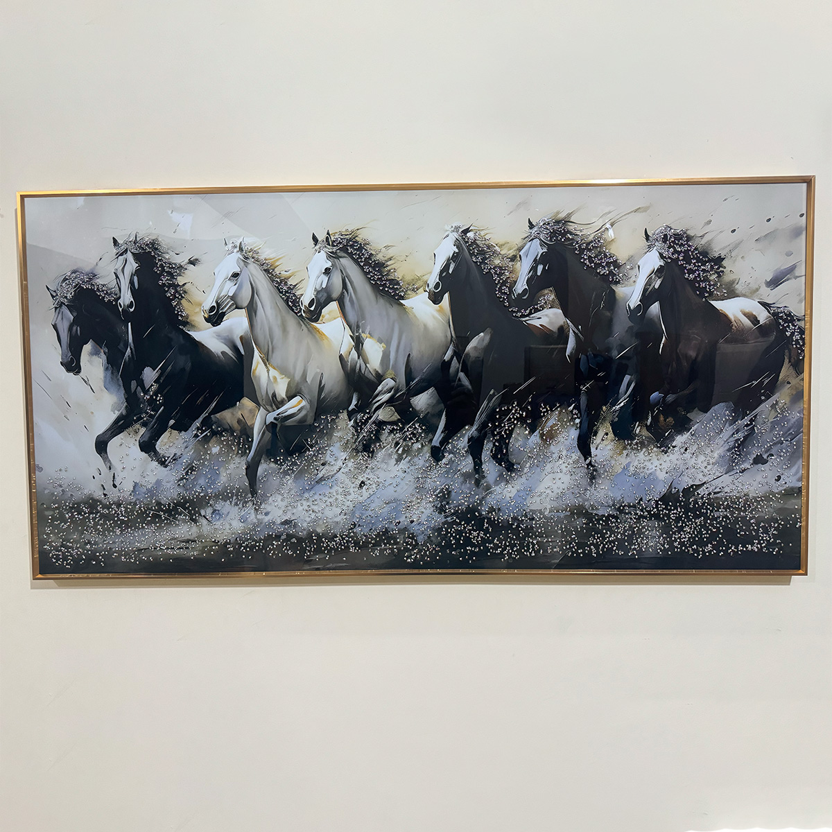 Silver Surf Seven Horses Vastu Crystal Painting - Image 3