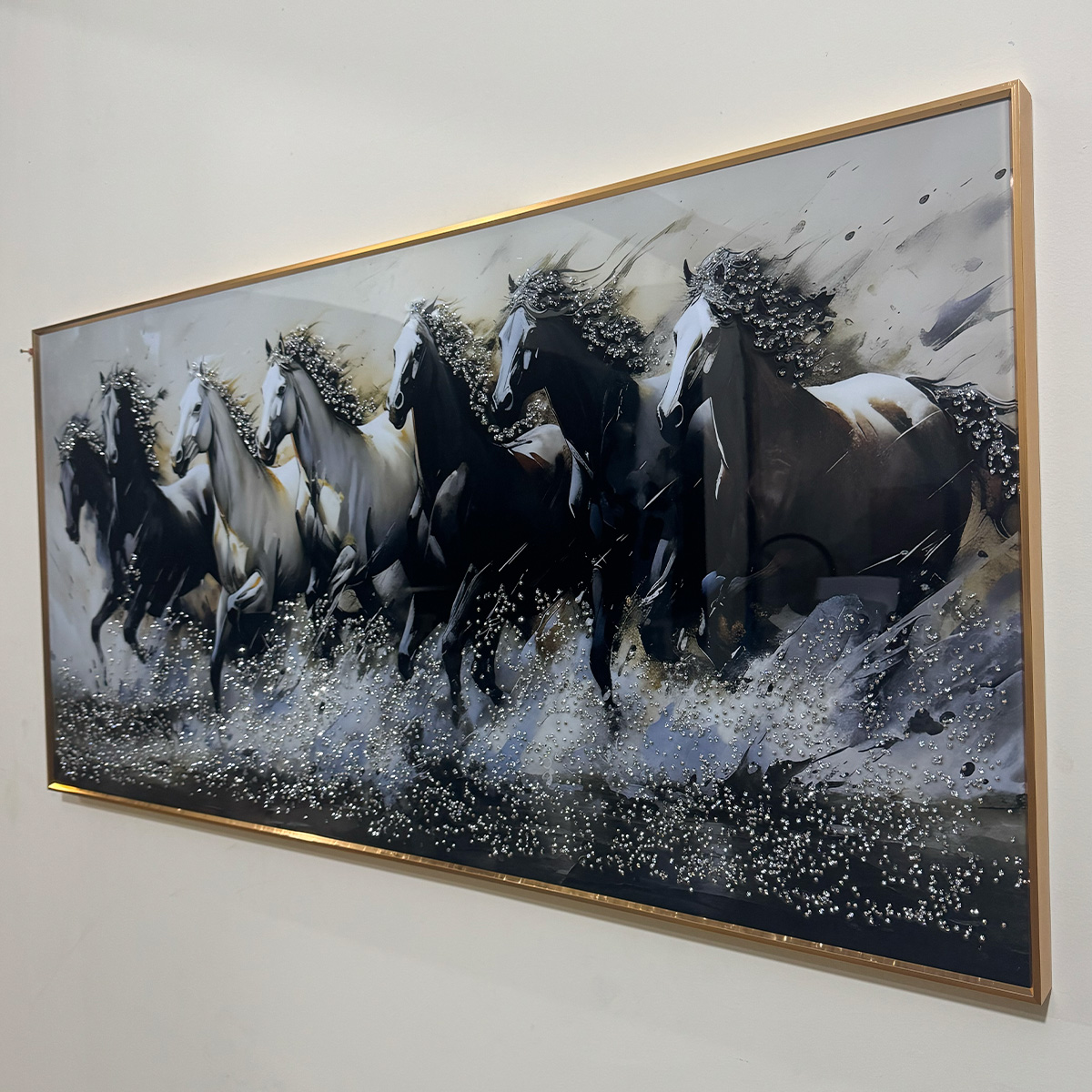 Silver Surf Seven Horses Vastu Crystal Painting - Image 4