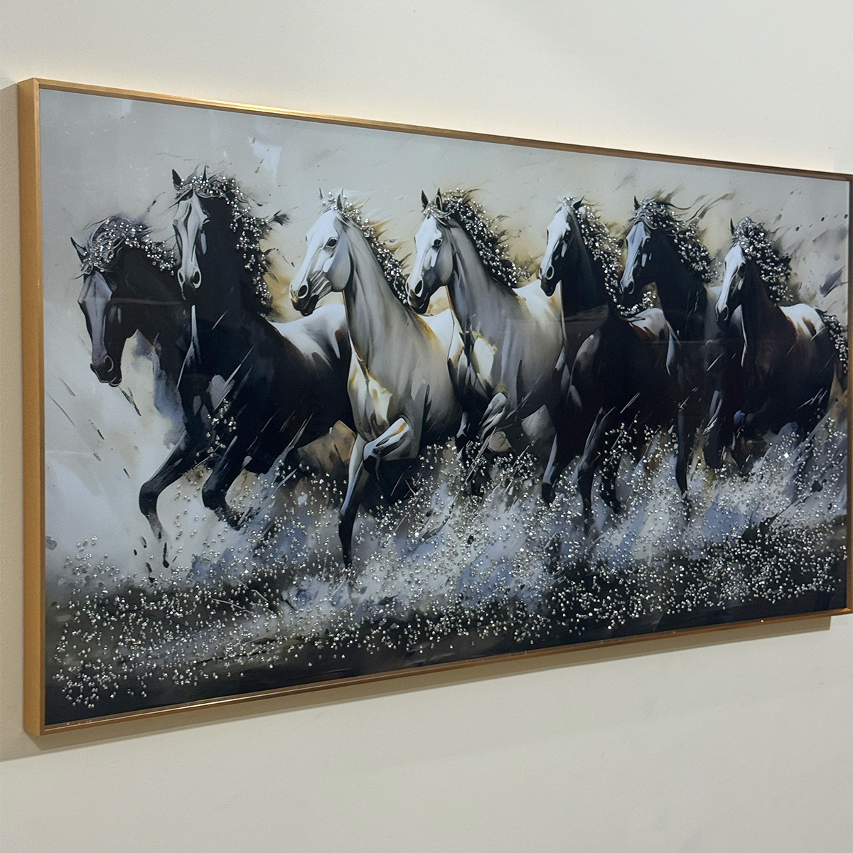 Silver Surf Seven Horses Vastu Crystal Painting - Image 5