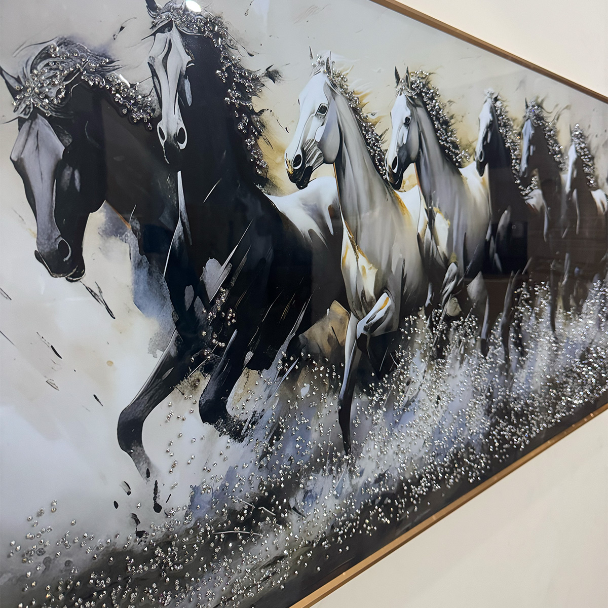 Silver Surf Seven Horses Vastu Crystal Painting - Image 6