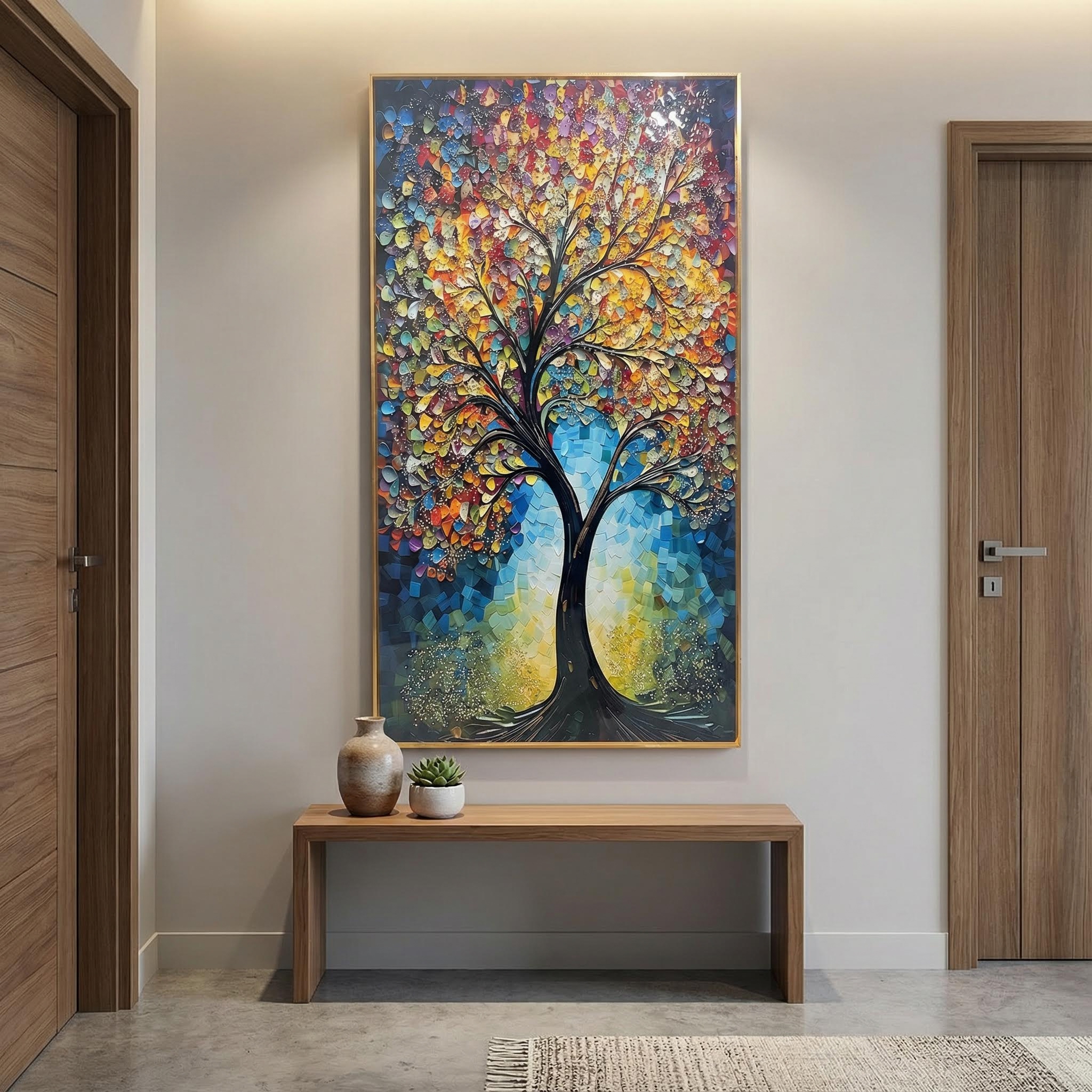 Colourful Impasto Tree Crystal Glass Painting