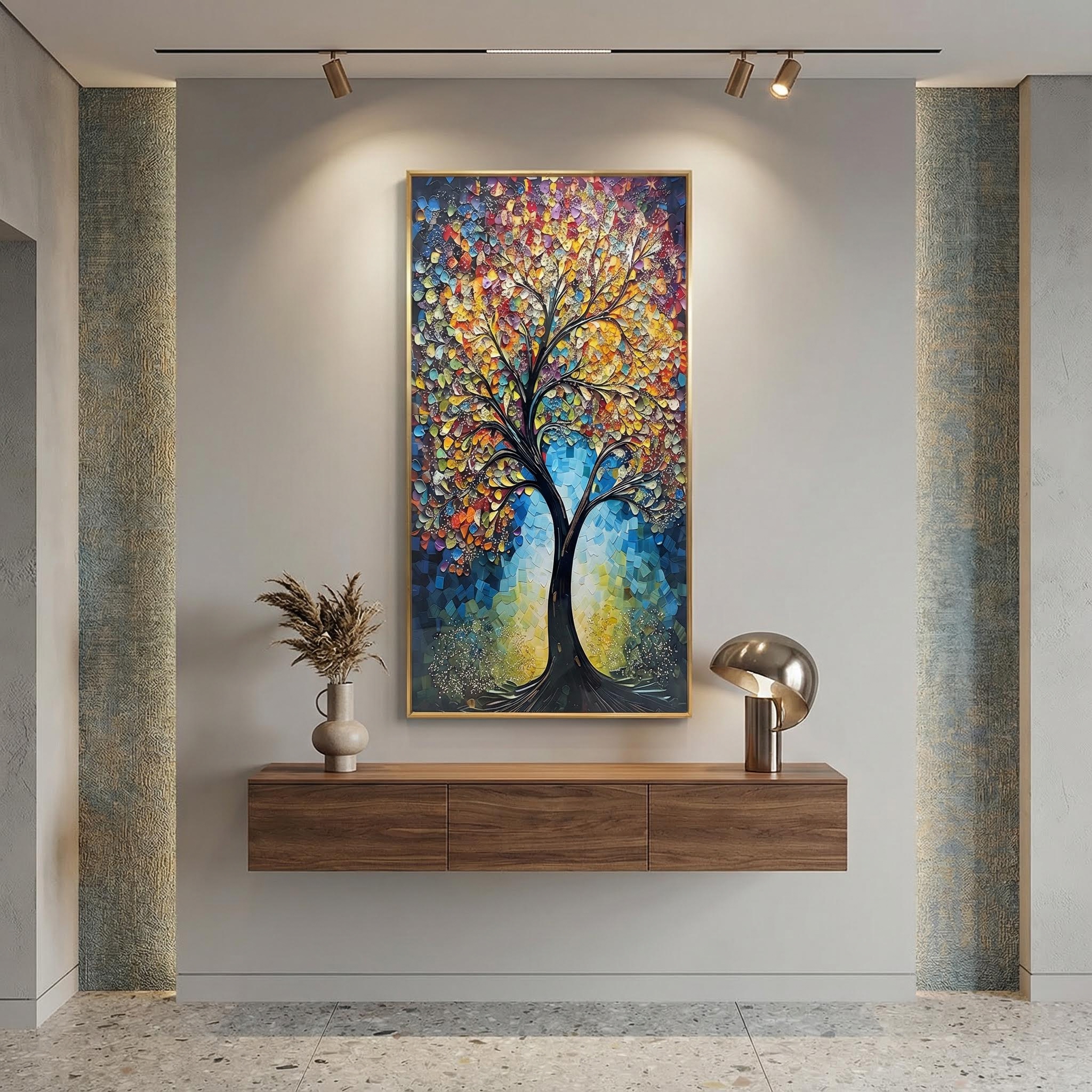 Colourful Impasto Tree Crystal Glass Painting - Image 2