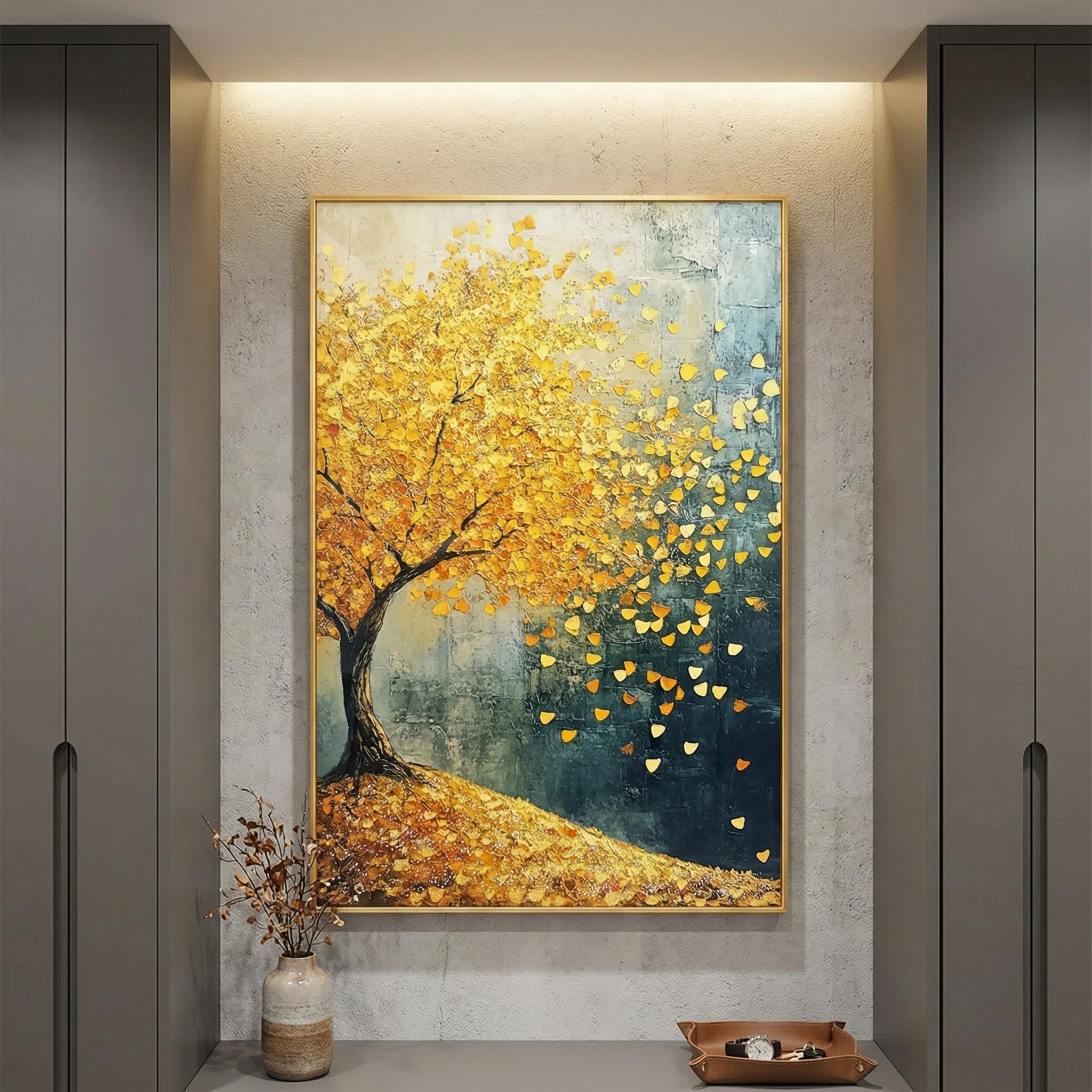Golden Fortune Crystal Glass Tree Painting