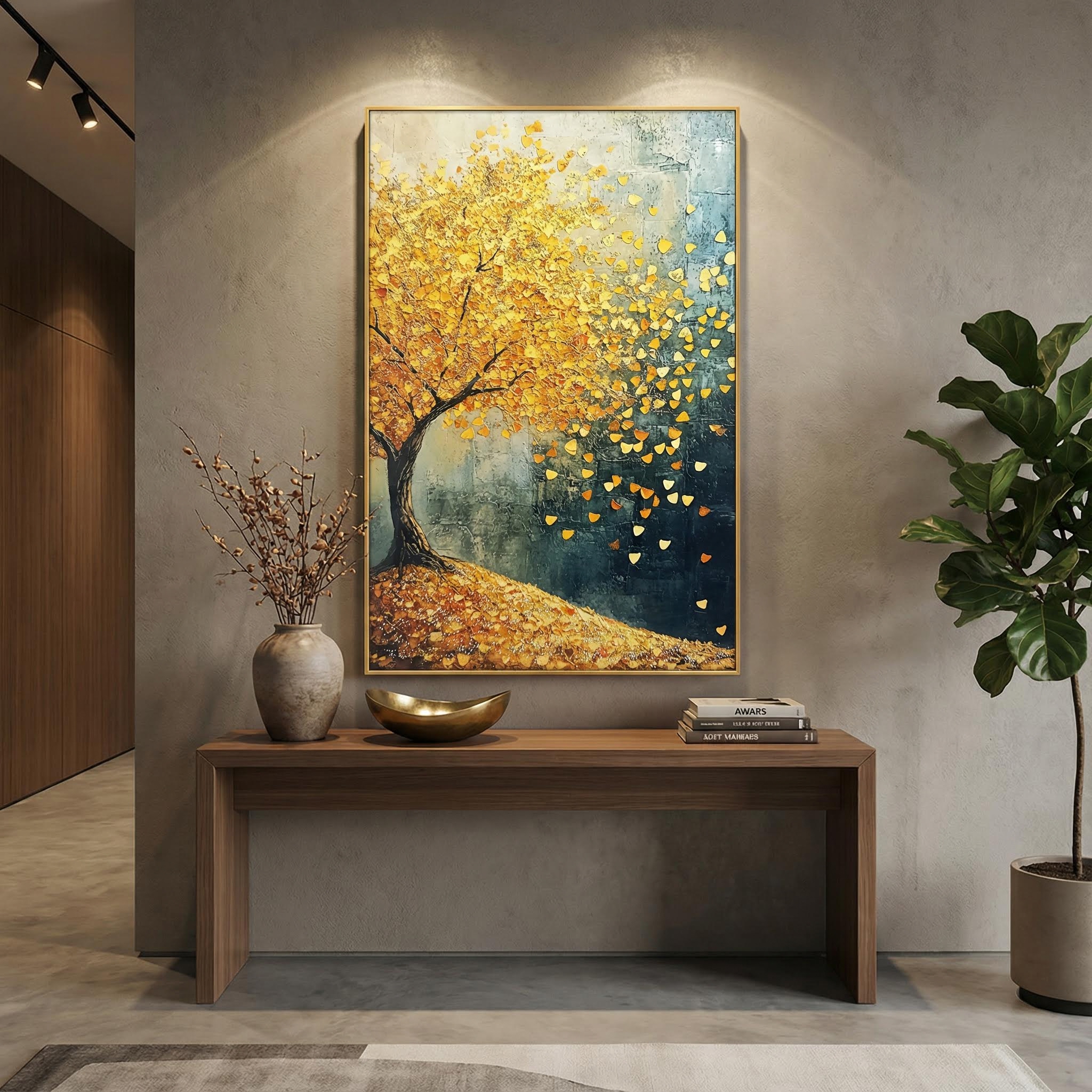 Golden Fortune Crystal Glass Tree Painting - Image 2