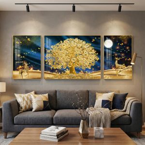 Midnight Blue Money Tree Crystal Painting - Set of 3