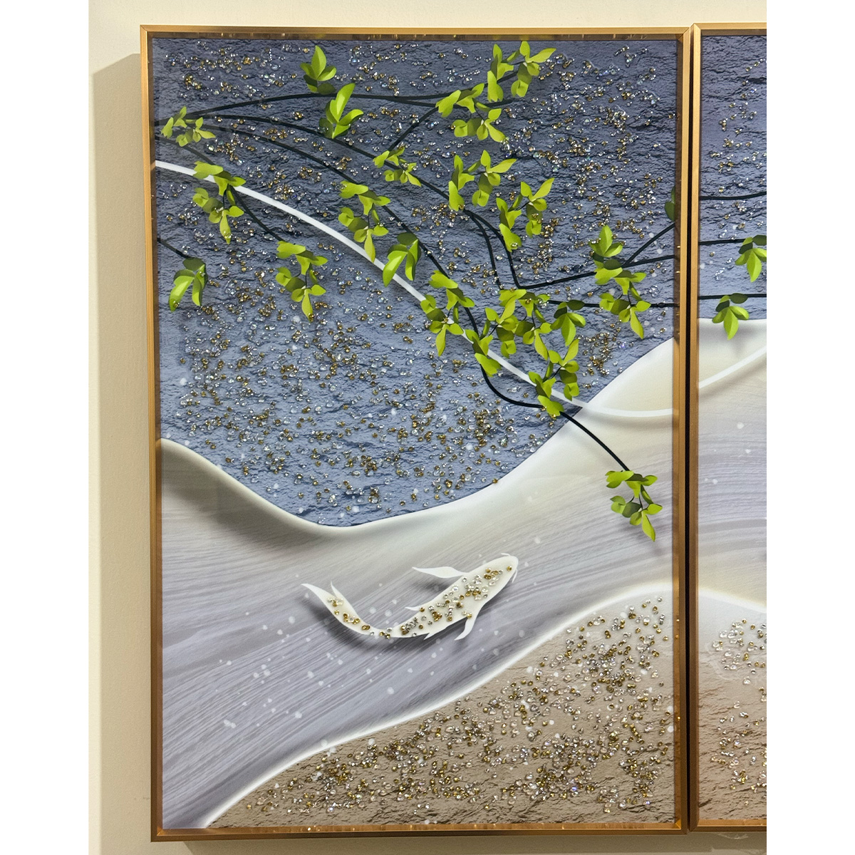 Abstract Textured Koi Fish and Moon Crystal Painting - Set of 3 - Image 4