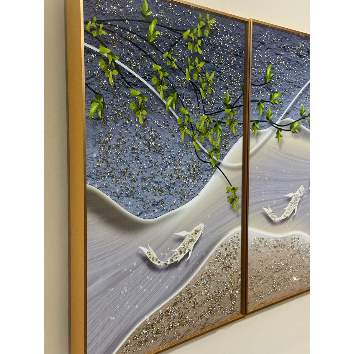 Abstract Textured Koi Fish and Moon Crystal Painting - Set of 3 - Image 7