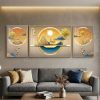 Golden Tranquility Modern Glass Painting – Set of 3
