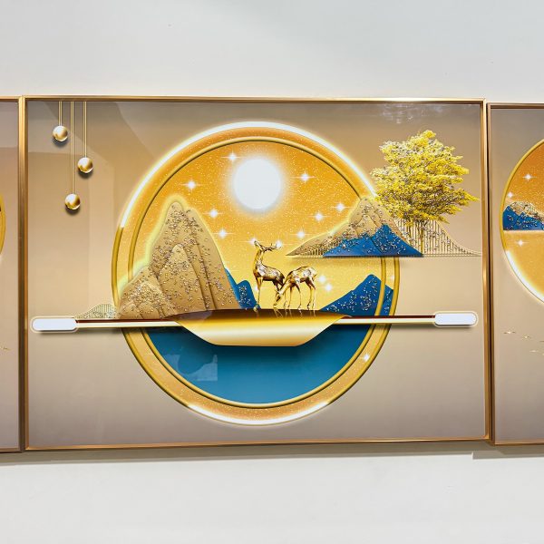 Buy Golden Tranquility Modern Glass Painting – Set of 3 online in
