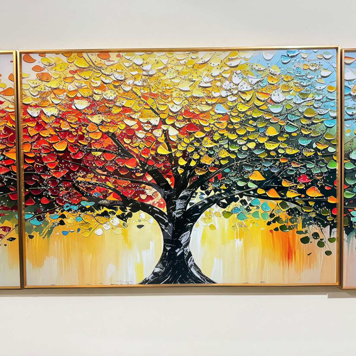 Colourful Tree of Life Impasto Glass Painting - Set of 3 - Image 6